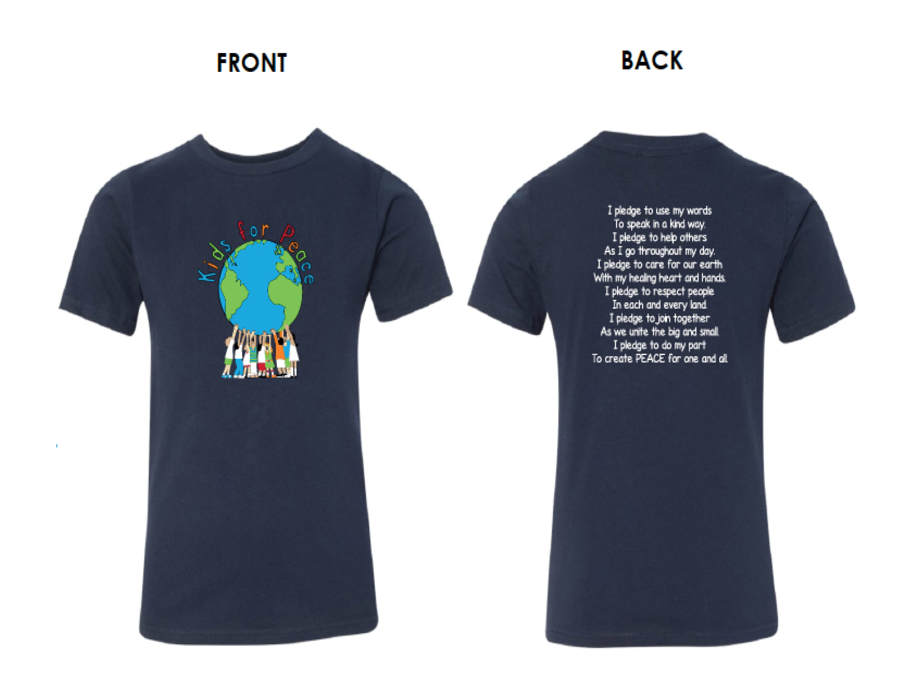 Kids for Peace T-shirt – Youth, Navy – The Great Kindness Challenge