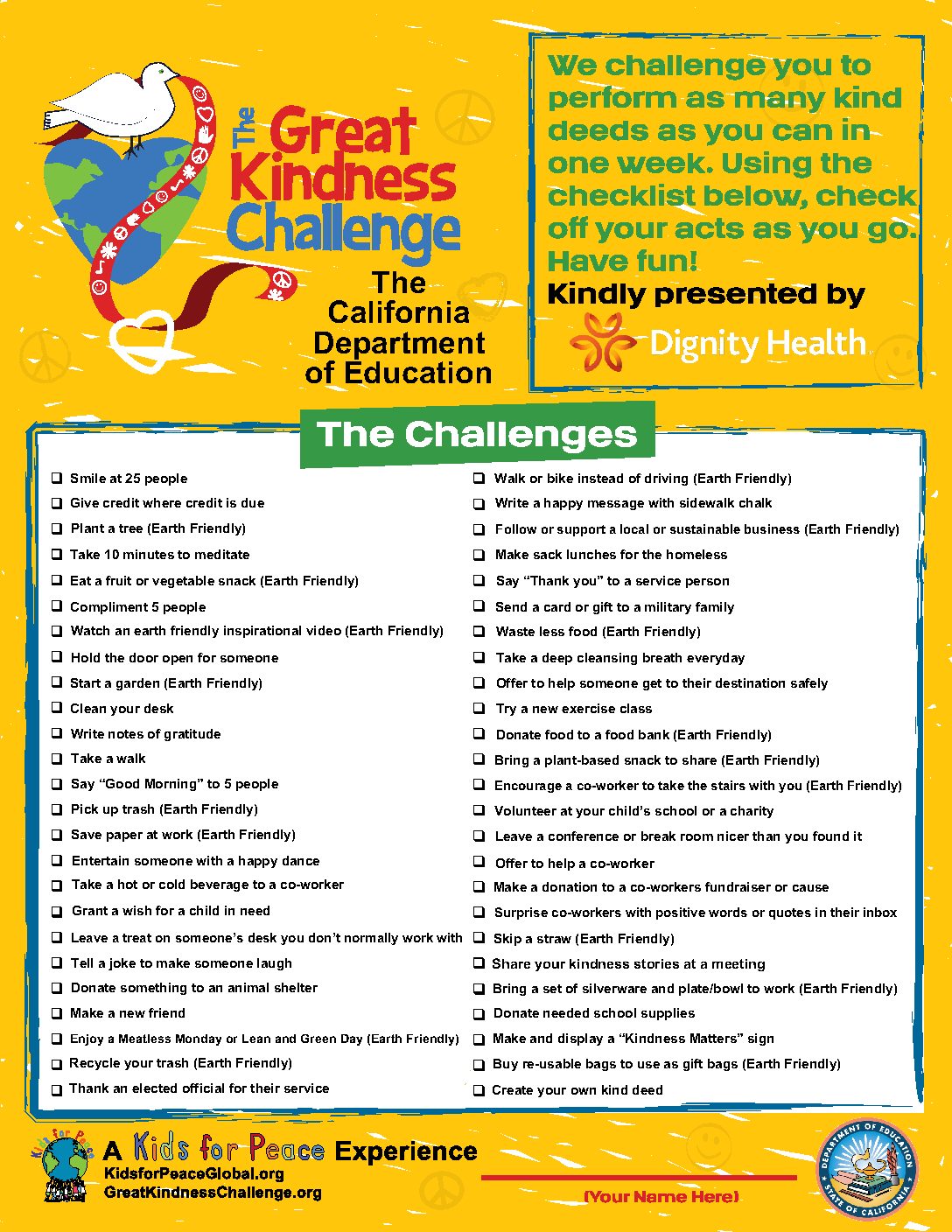 California Department of Education Checklist The Great Kindness Challenge