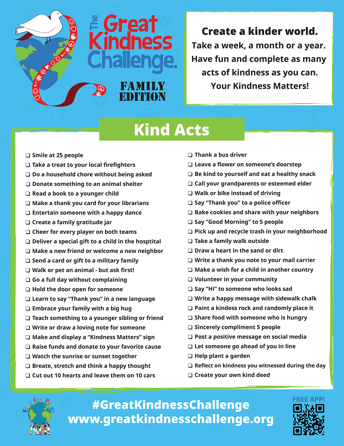 The Great Kindness Challenge Family Edition Checklist Download Page